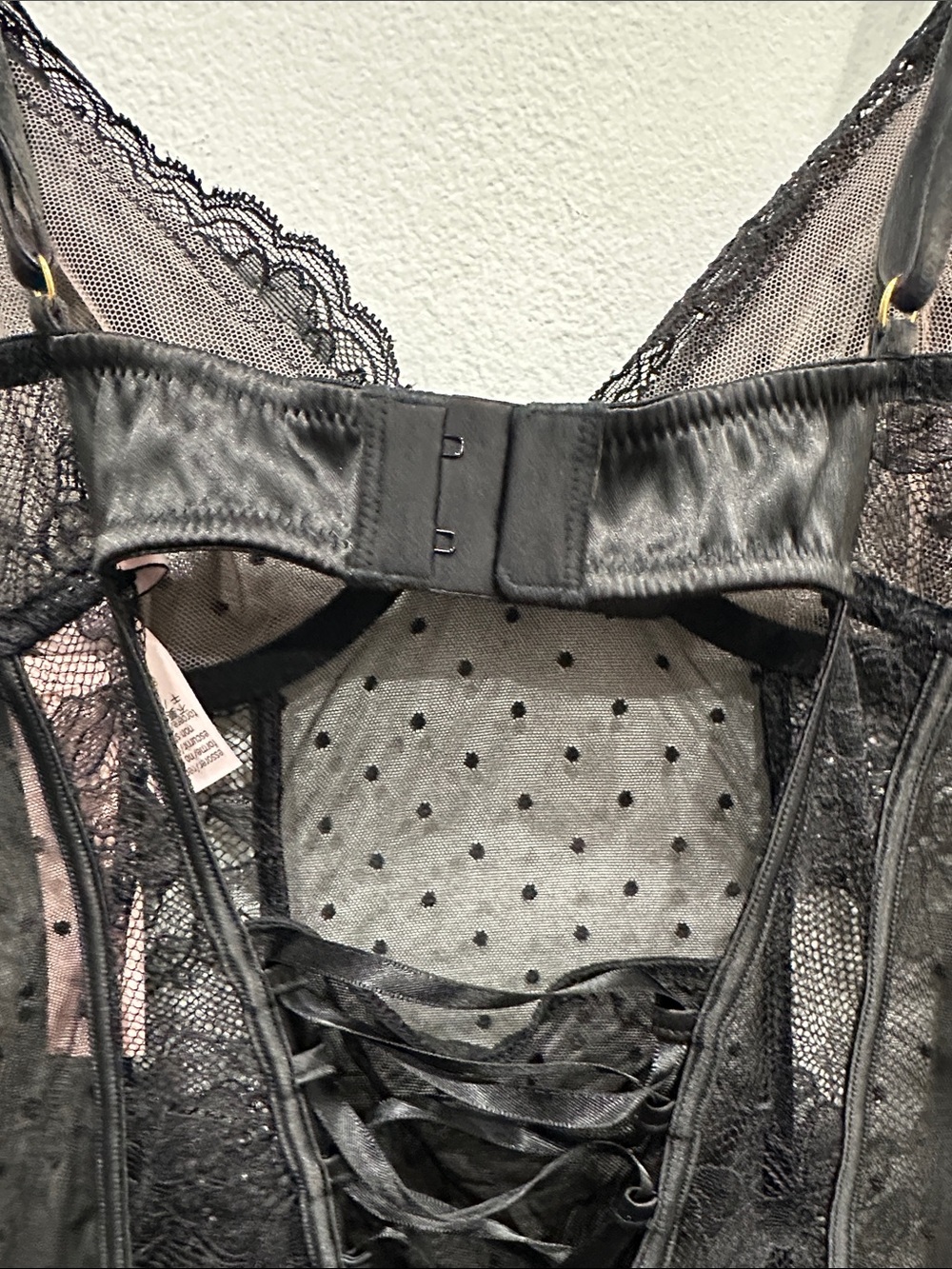 Victoria’s Secret sheer lace garter slip sexy Lingerie Black Boudoir large NWT - Picture 6 of 8